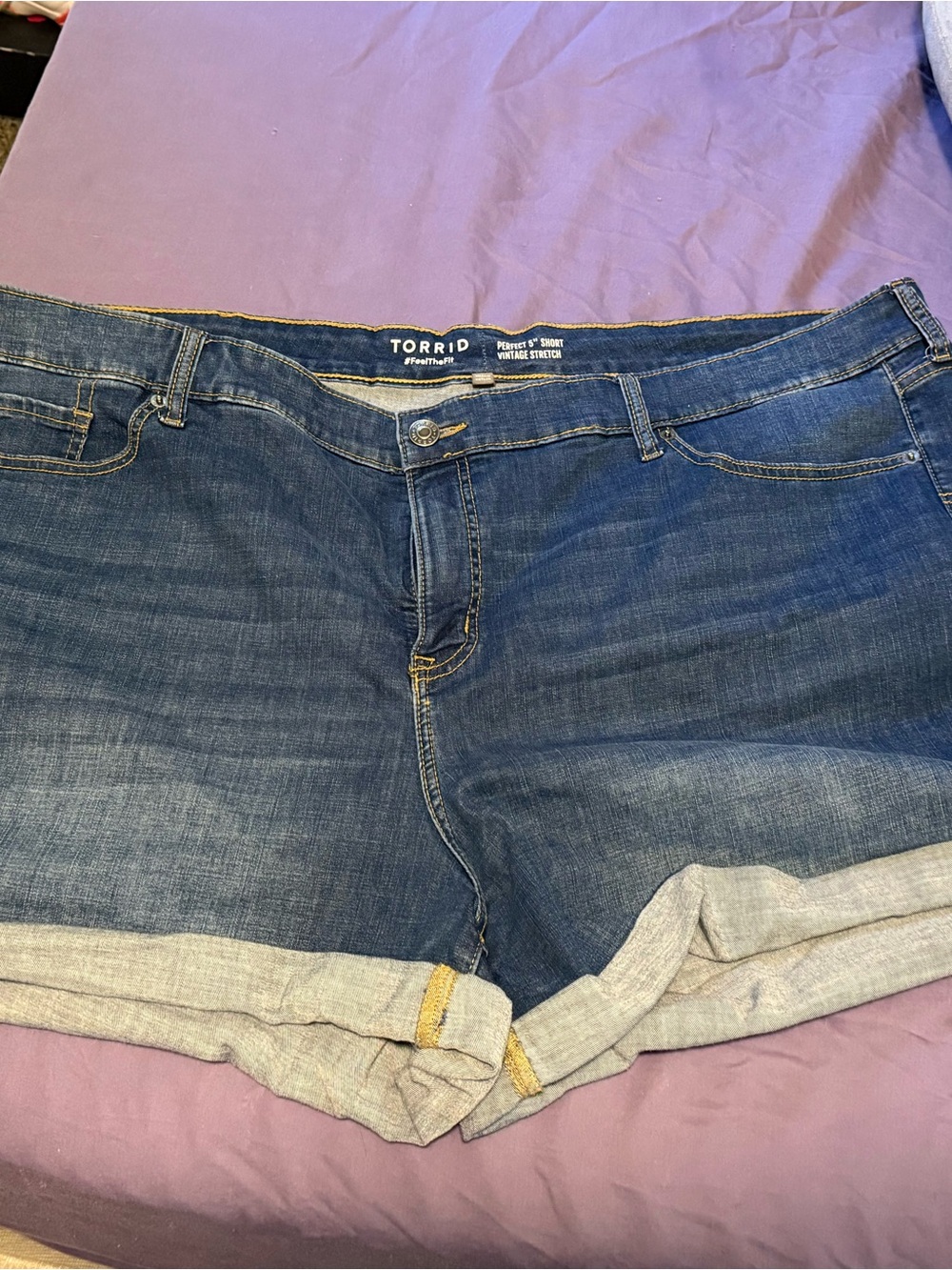 torrid Dark Wash Rolled Cuff Jean Shorts